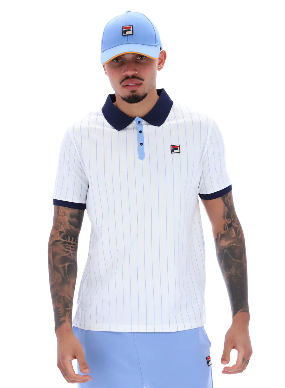 Fila Vintage Men's BB1 Classic Vintage Stripped Polo Shirt White Navy Vista