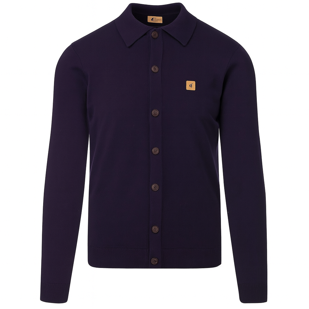 Gabicci Vintage Men's V55GK16 Azima L/S Button Knit Polo Shirt Navy Blue