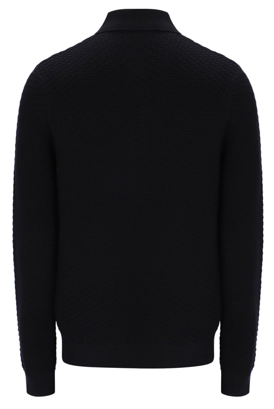Fila Vintage Elia Brick Knit Long Sleeve Polo Shirt Black