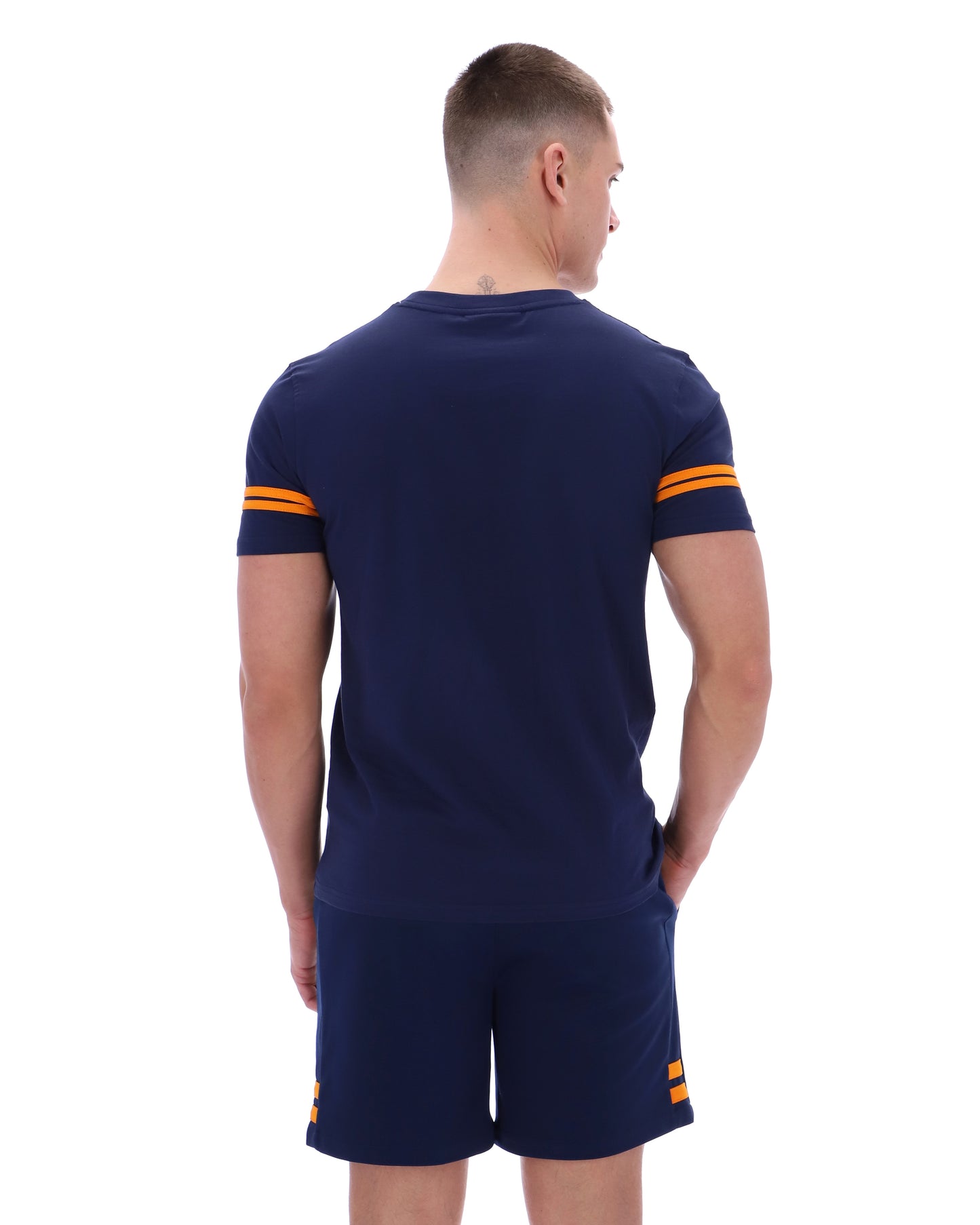 Sergio Tacchini Men's STM18376 SS Grello Crew Neck T Shirt Maritime Blue / Orange Pepper