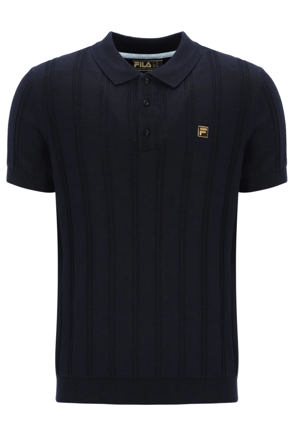 Fila Vintage Men's Kennedy Textured Stripped Polo Shirt Black