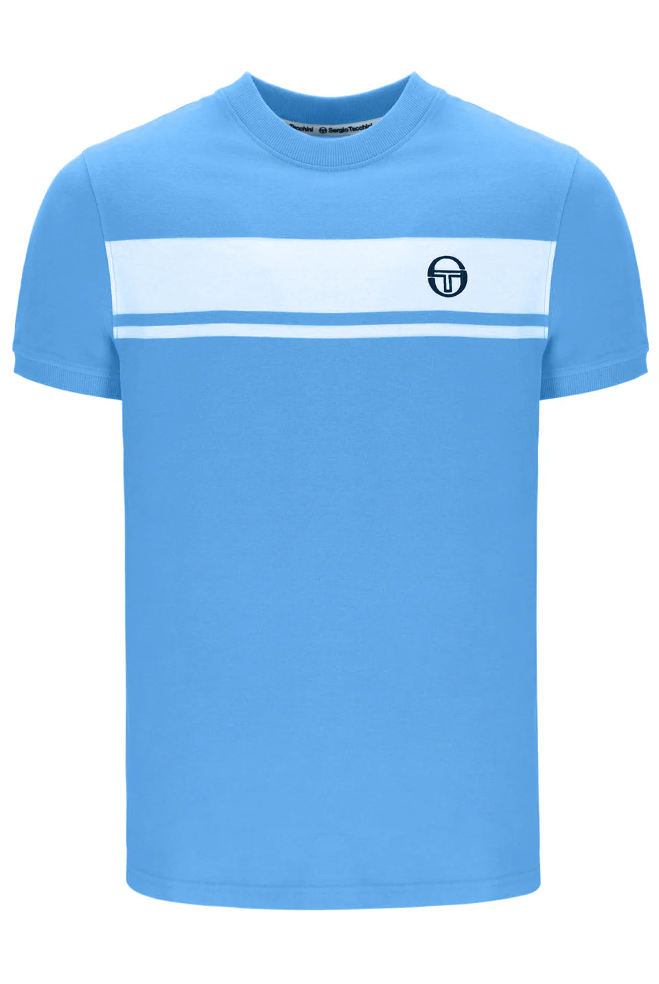 Sergio Tacchini Men's STM14593 SS Master Crew Neck T Shirt Azure Blue / Gardenia
