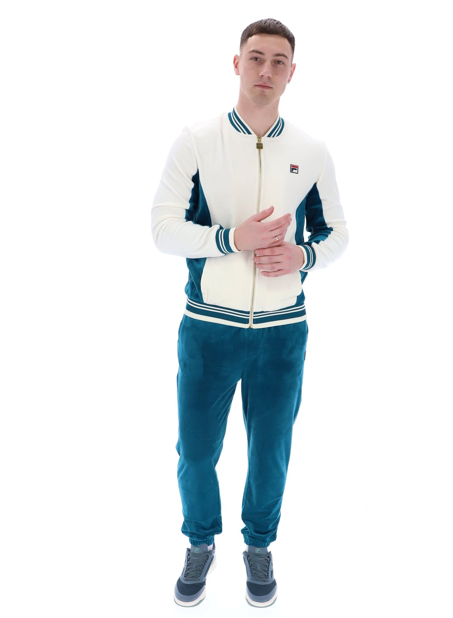 Fila Vintage Men's Miguel Velour Track Top Gardenia /Deep Lagoon