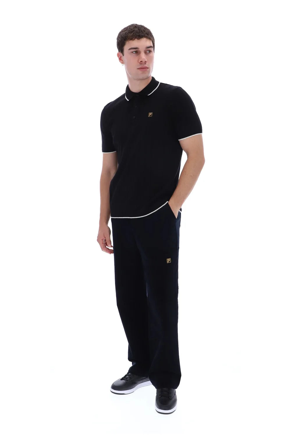 Fila Vintage Santino Drop Needle Knitted Polo Shirt Black