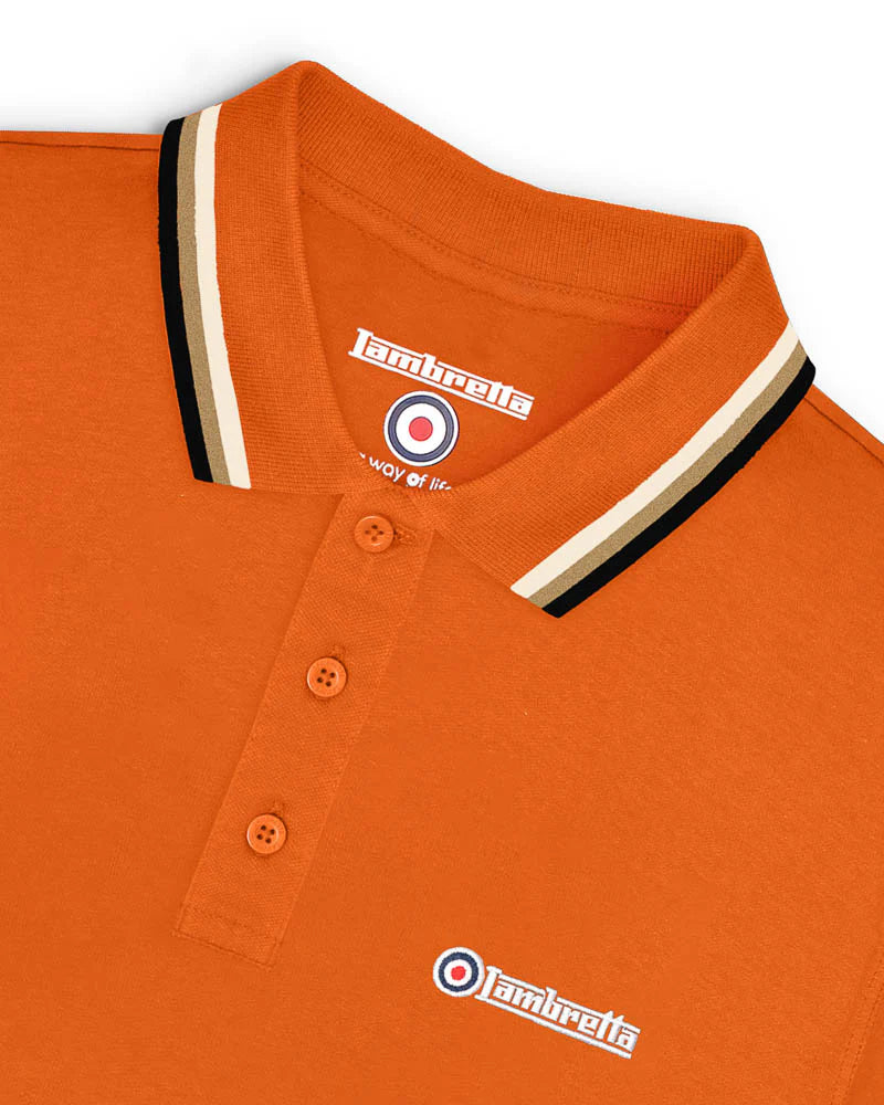 Lambretta Men's SS1650 Triple Tipped Polo Shirt Desert Sun / Silver / Cashew / Black