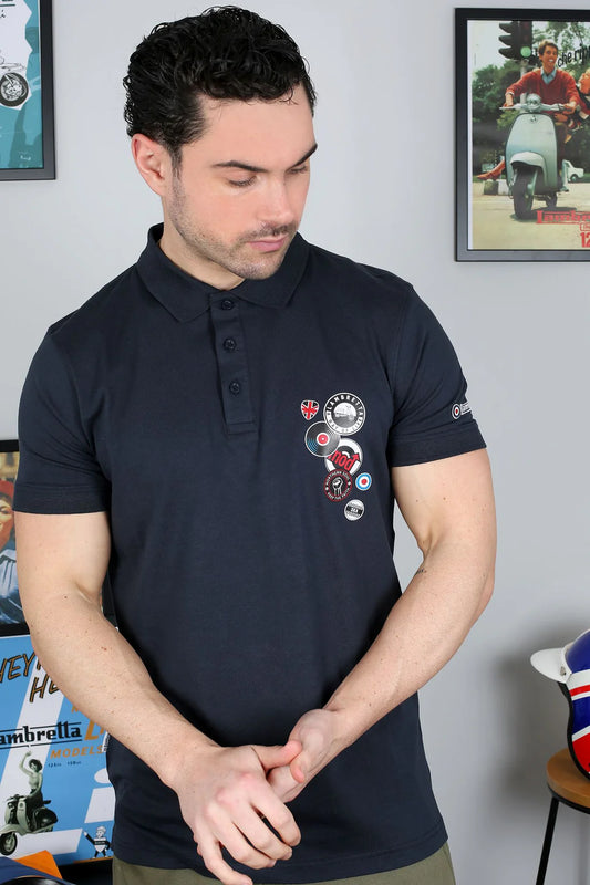 Lambretta Men's SS6014 Badges Polo Shirt Navy Blue
