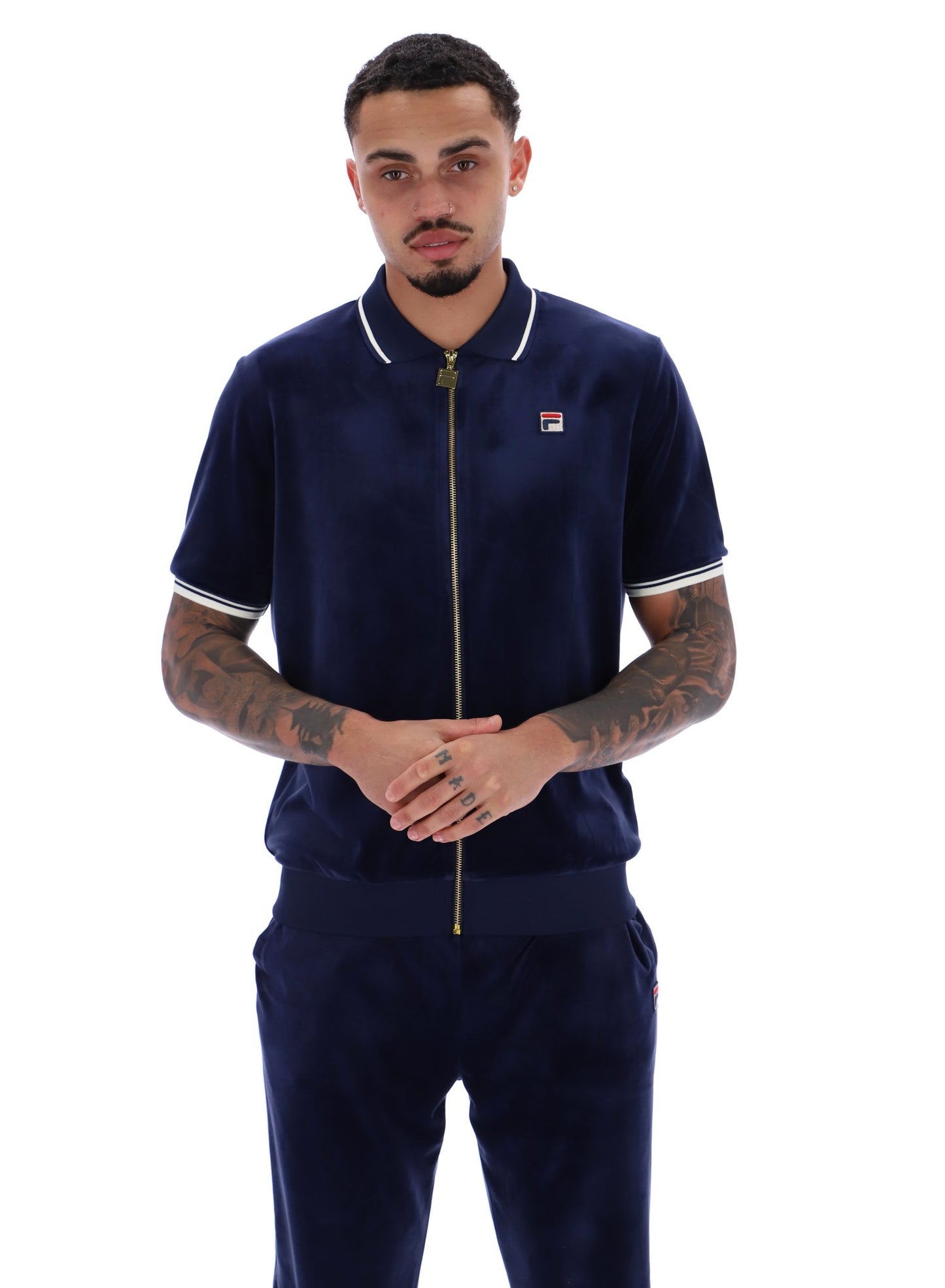 Fila Vintage Men's Terry Velour Polo Shirt Fila Navy