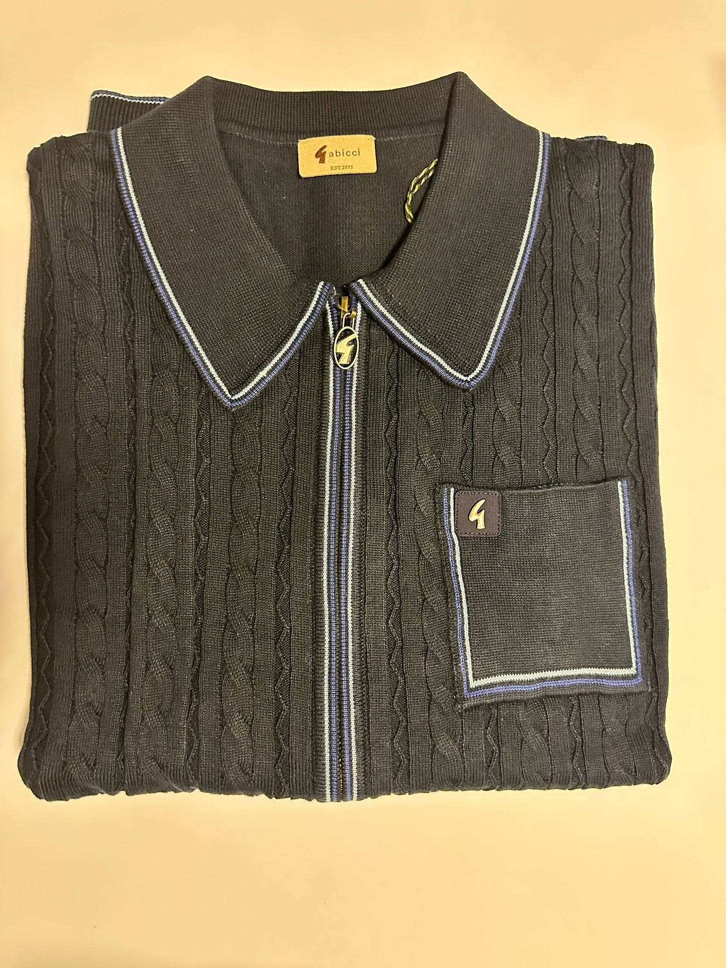Gabicci Vintage Men's V55GM15 Laverne L/S Zip Knit Polo Shirt Navy Blue
