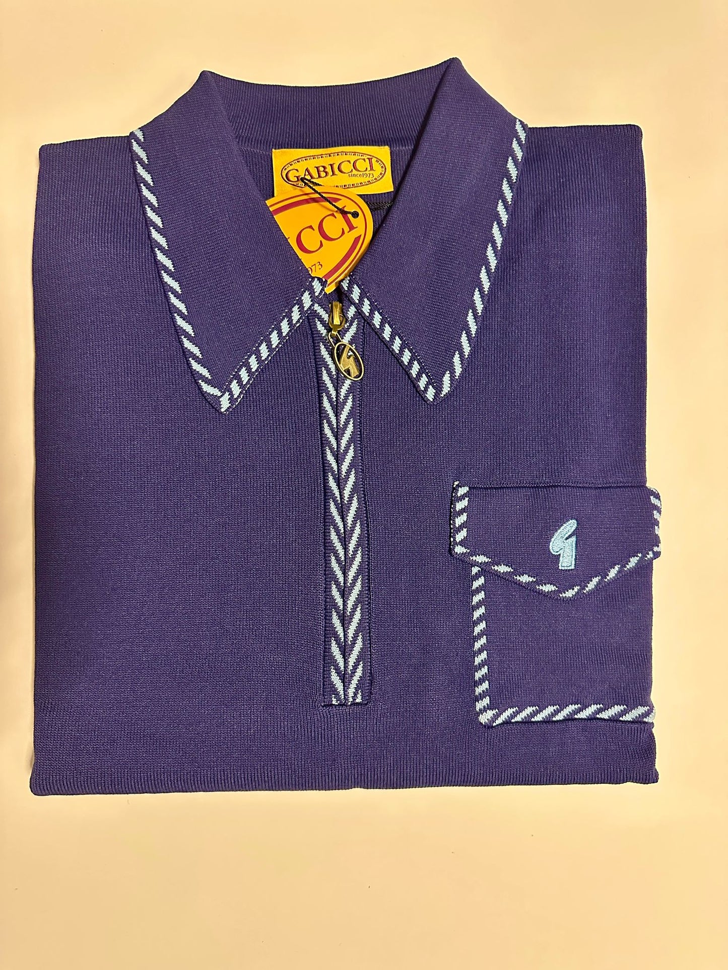 Gabicci Vintage Men's V55GM23 Kiki L/S Zip Knit Polo Shirt Atlantic Blue