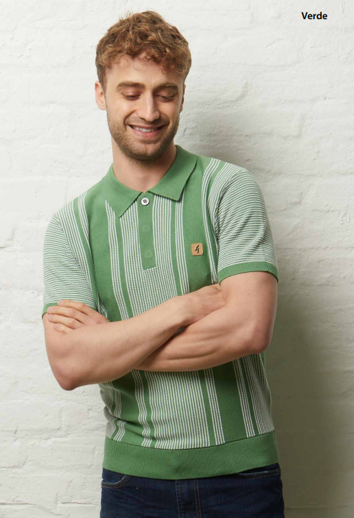 Gabicci Vintage Men's V54GM04 Dante SS Stripe Polo Shirt Verde Green