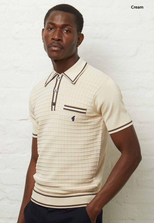 Gabicci Vintage Men's V54GM20 Dario SS Knit Polo Shirt Cream