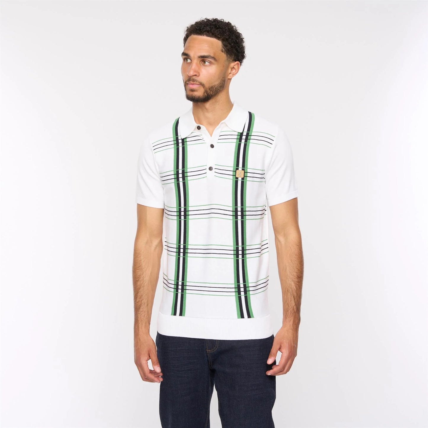 Gabicci Vintage Men's V54GM01 Miller SS Check Polo Shirt White