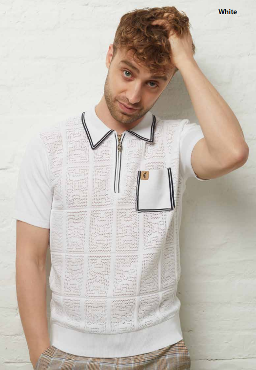 Gabicci Vintage Men's V54GM06 Marr SS Textured Polo Shirt White