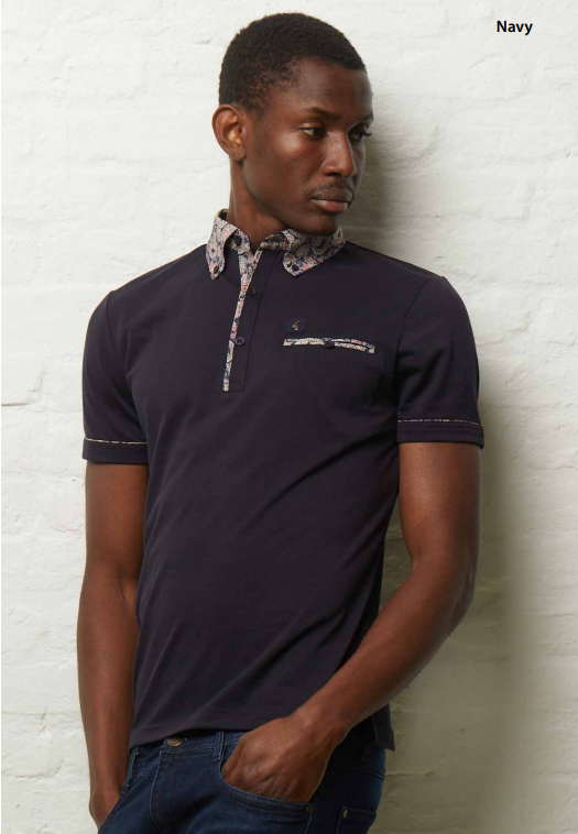 Gabicci Vintage Men's V54GX02 Mooreland SS Contrast Polo Shirt Navy Blue