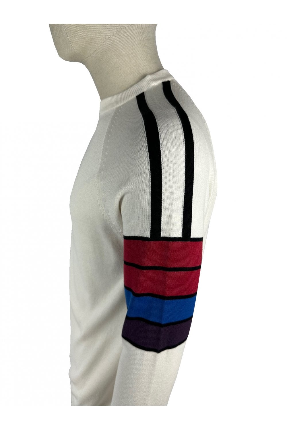 Ska & Soul Men's SS2566 'Beetlebum' Stripe Sleeve Fine Gauge Knit Jumper Ecru