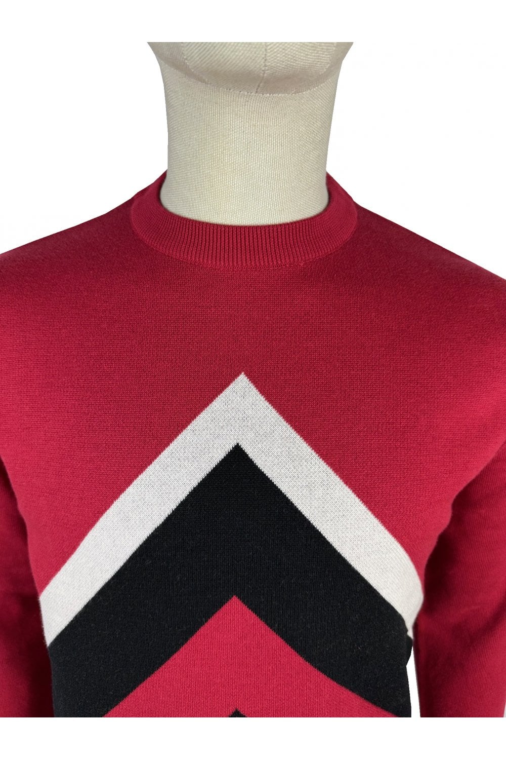 Ska & Soul Men's SS2568 'Letterman' Gallagher Chevron Knit Jumper Blood Red
