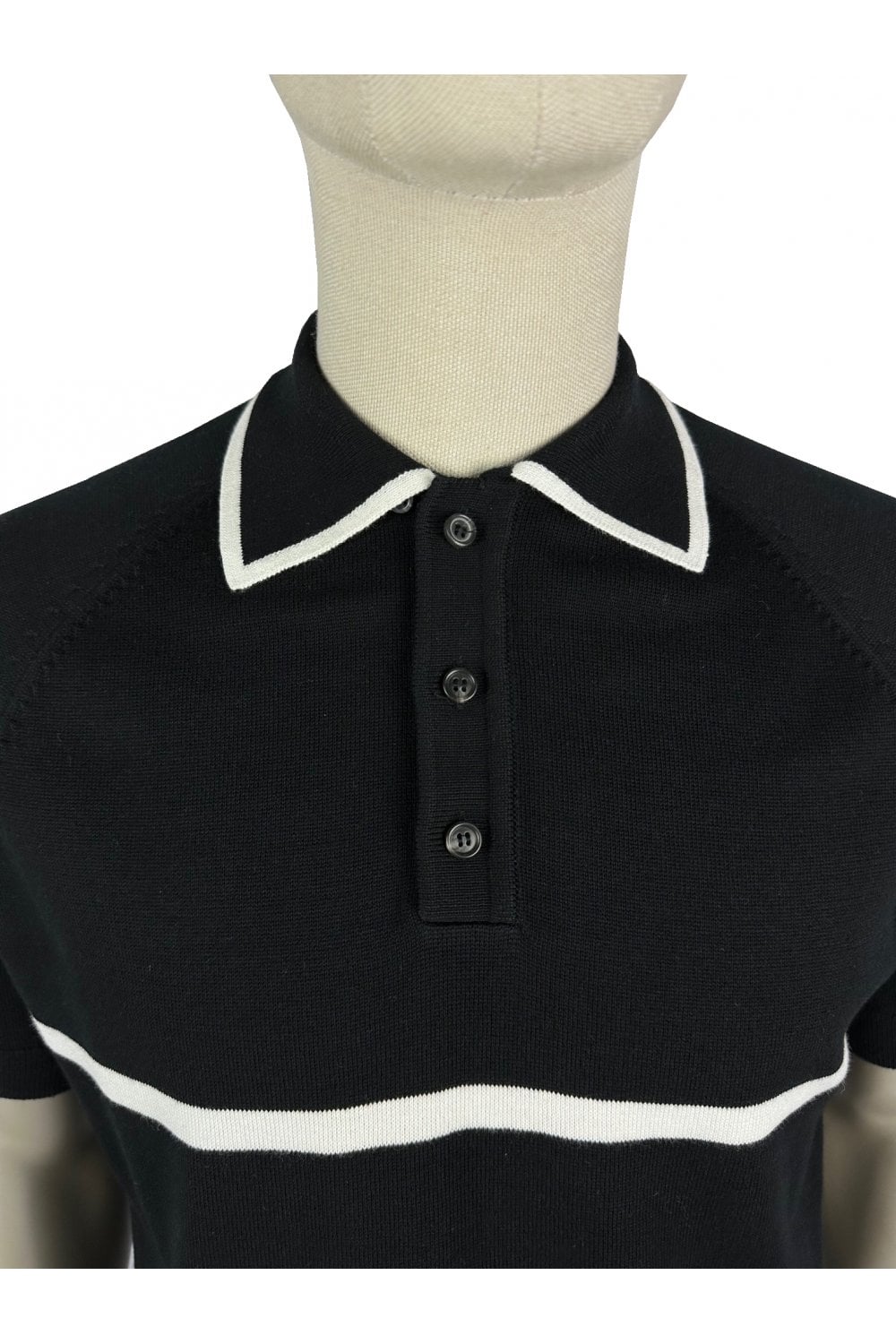 Ska & Soul Men's SS2567 'Moran' Stripe Front Fine Gauge Polo Shirt Black