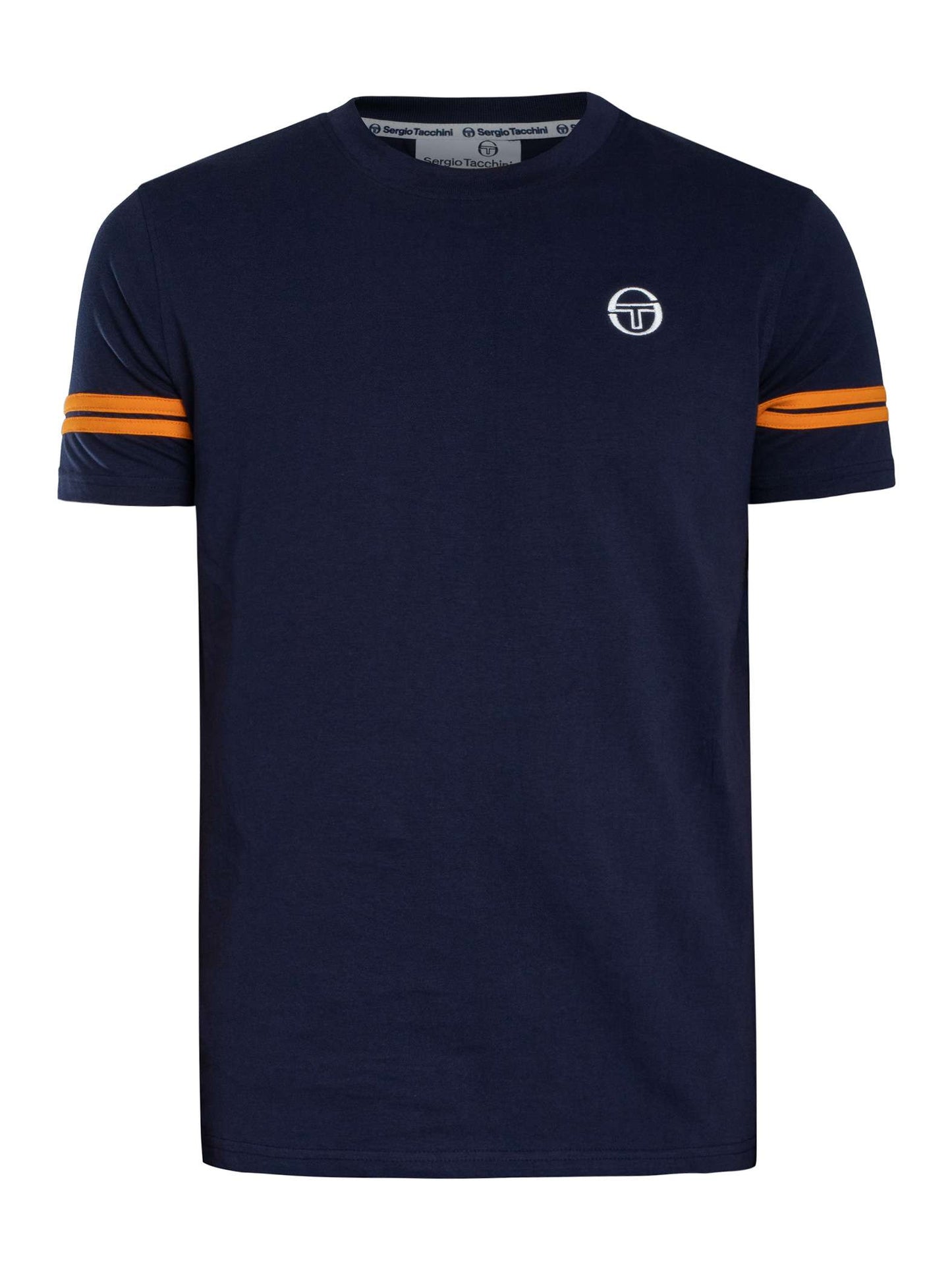 Sergio Tacchini Men's STM18376 SS Grello Crew Neck T Shirt Maritime Blue / Orange Pepper