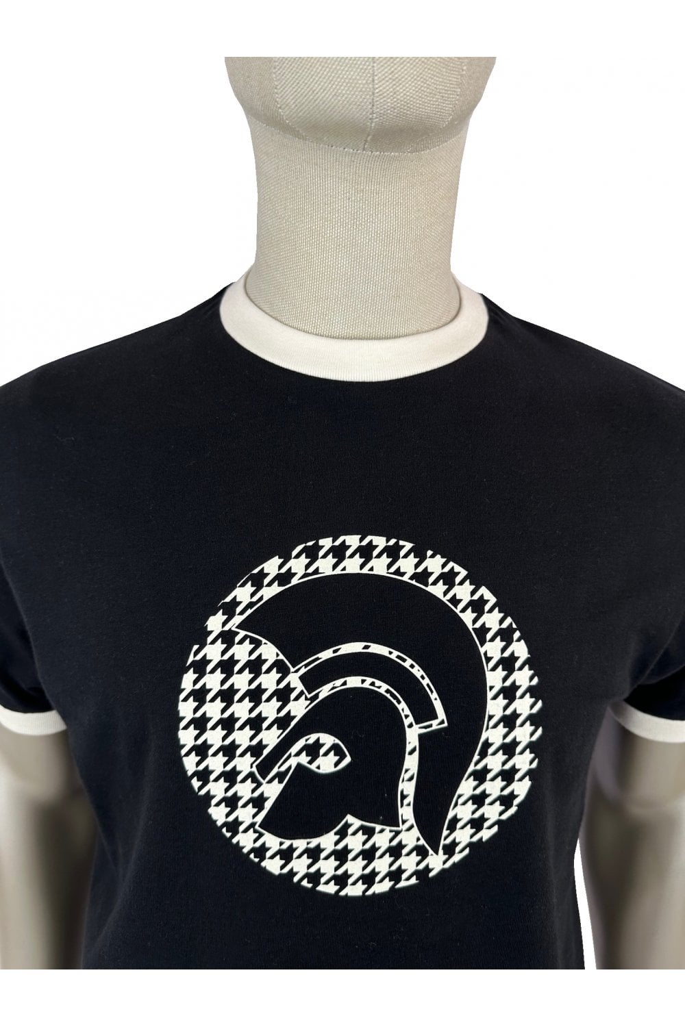 Trojan Records Men's TR8989 Houndstooth Logo T Shirt Black