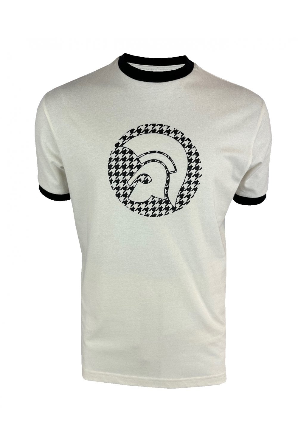 Trojan Records Men's TR8989 Houndstooth Logo T Shirt Ecru