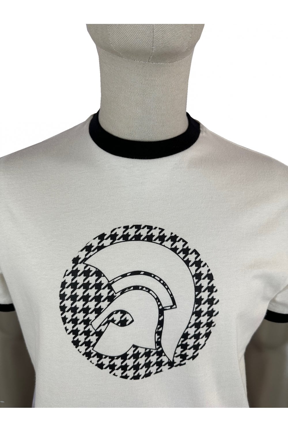 Trojan Records Men's TR8989 Houndstooth Logo T Shirt Ecru