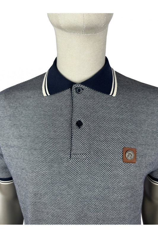 Trojan Records Men's TR9016 Jacquard Semi-Plain Polo Shirt Navy Blue