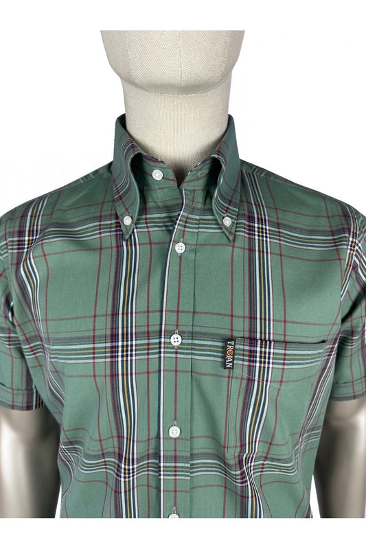 Trojan Records Men's TC1062 SS Large Check Shirt Green