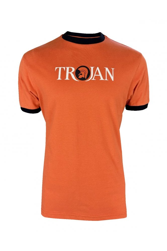 Trojan Records Men's TC1014 Logo Ringer T Shirt Orange