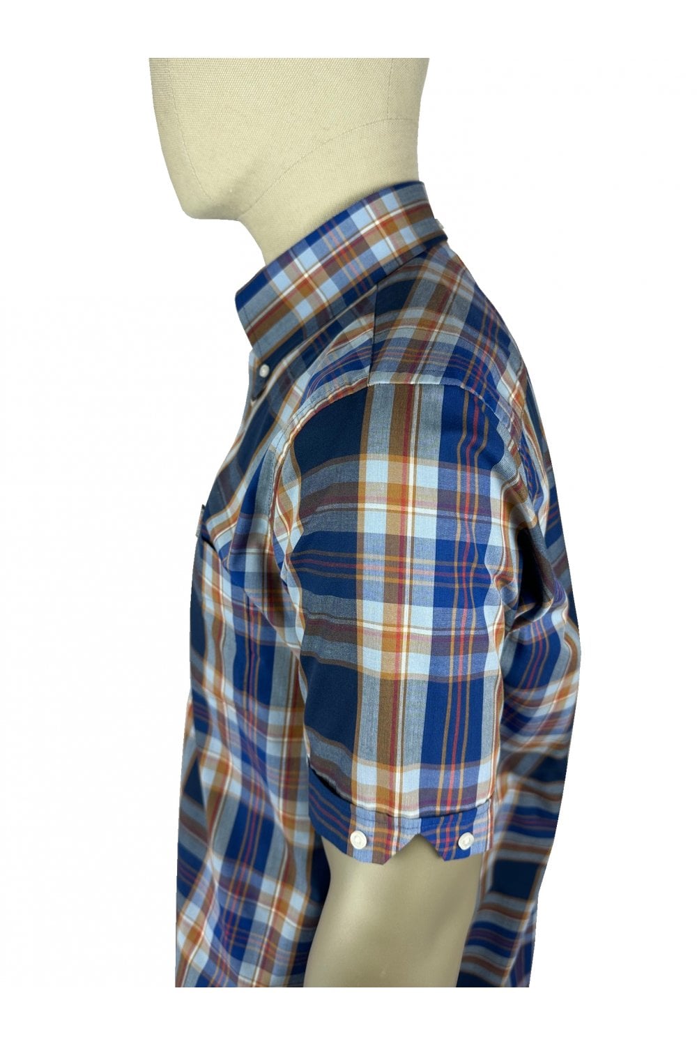 Trojan Records Men's TC1047 SS Multi-Check Shirt Powder Blue