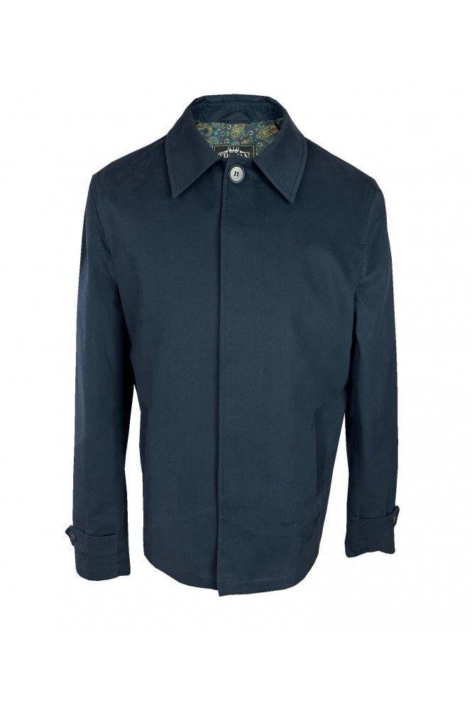 Trojan Records Men's TC1055 Paisley Trim Car Coat Navy Blue