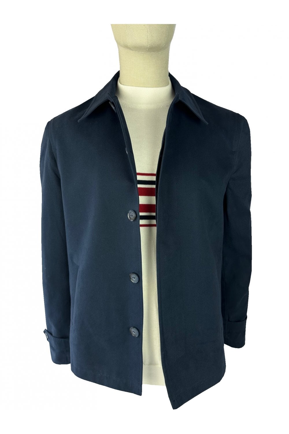 Trojan Records Men's TC1055 Paisley Trim Car Coat Navy Blue