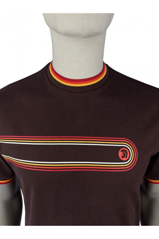 Trojan Records Men's TR9037 Retro Print Ringer Tee Shirt Chocolate Brown