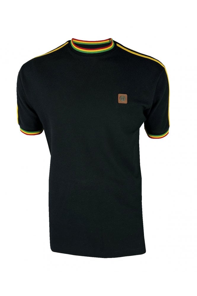 Trojan Records Men's TC1042 Three Colour Tipped Pique T Shirt Black