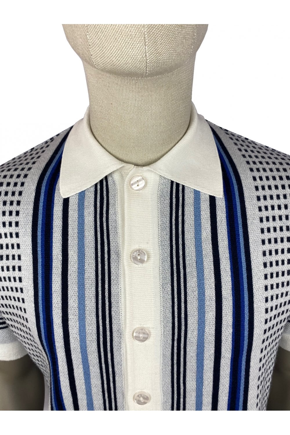 Ska & Soul Men's SS2500 Jacquard Fine Gauge Cardi Polo Shirt Ecru