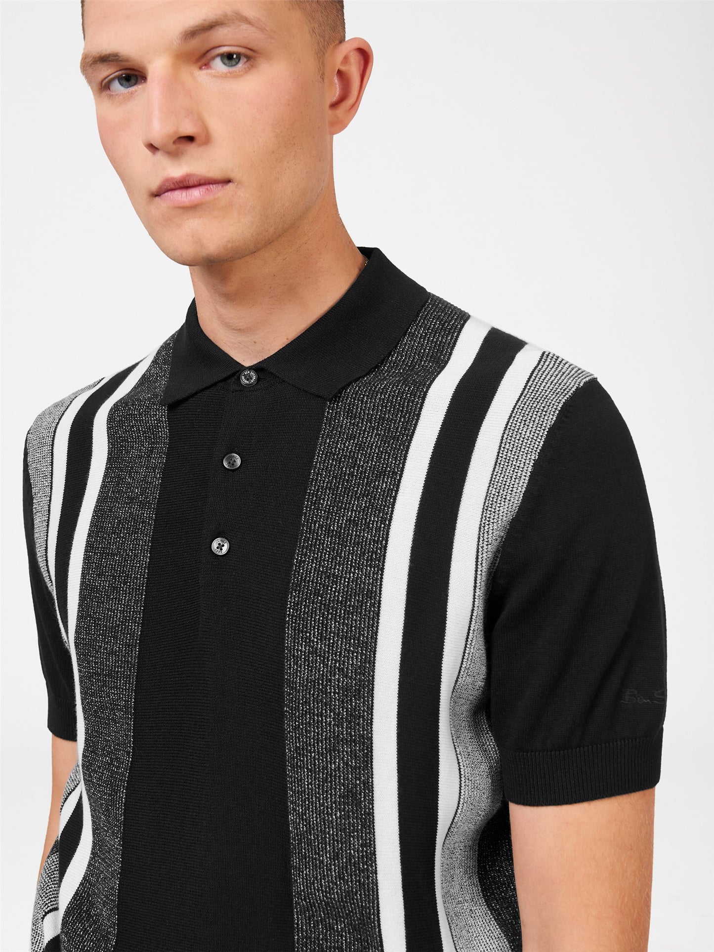 Ben Sherman Men's 0073995 SS Birdseye Stripe Polo Shirt Black