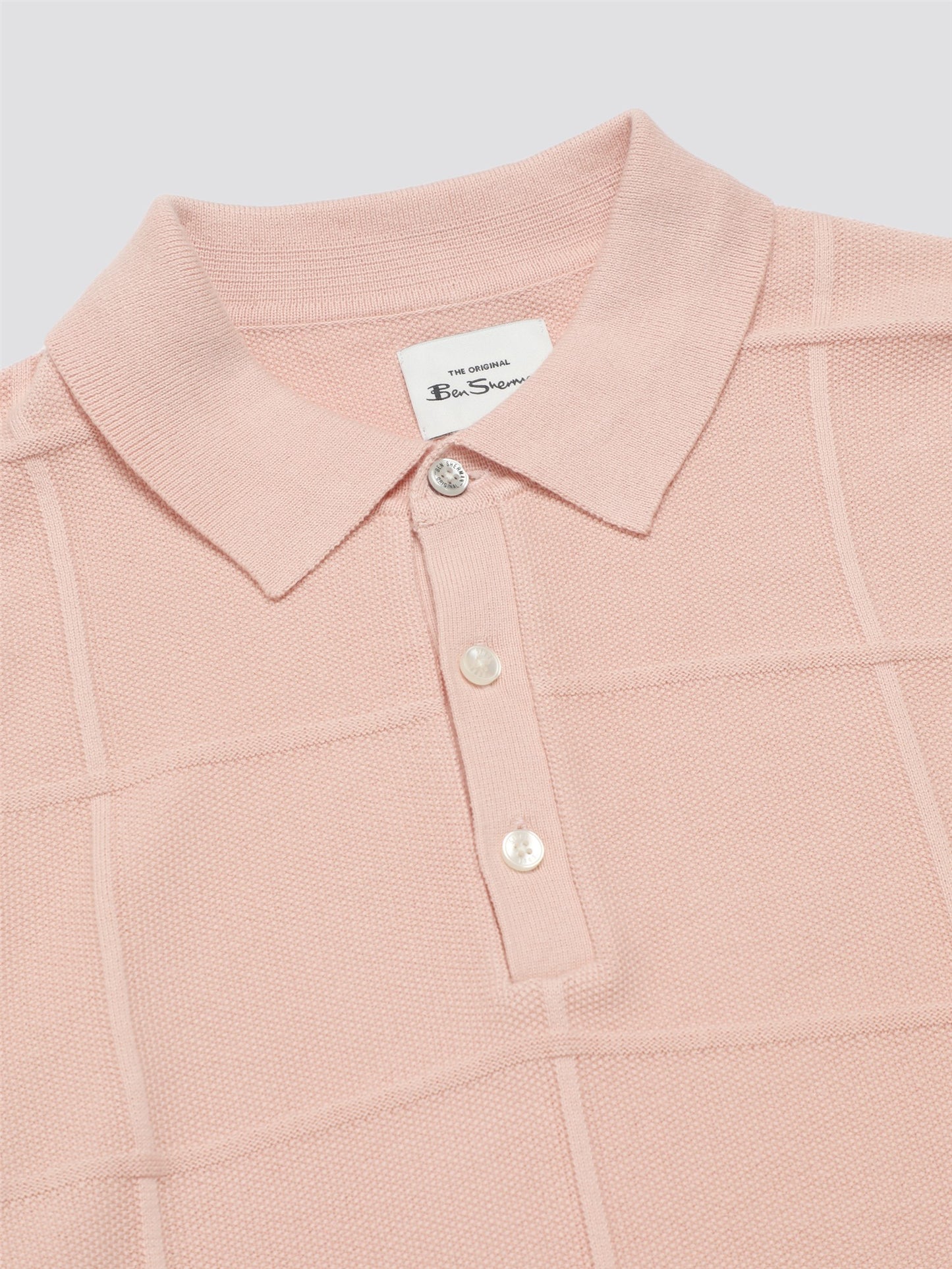 Ben Sherman Men's 0075860 SS Textured Polo Shirt Pale Pink