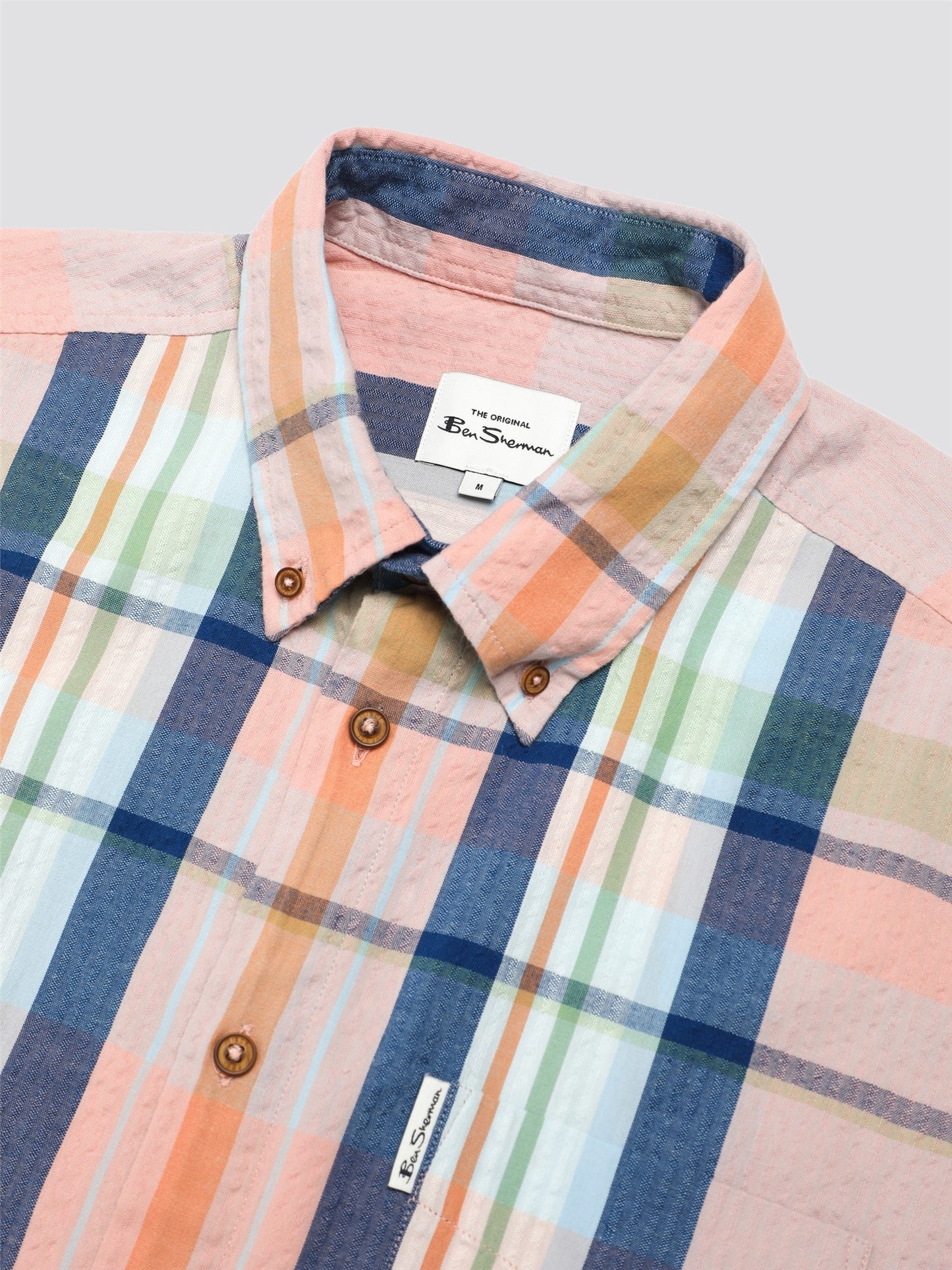 Ben Sherman Men's 0075943 SS Seersucker Check Shirt Pink