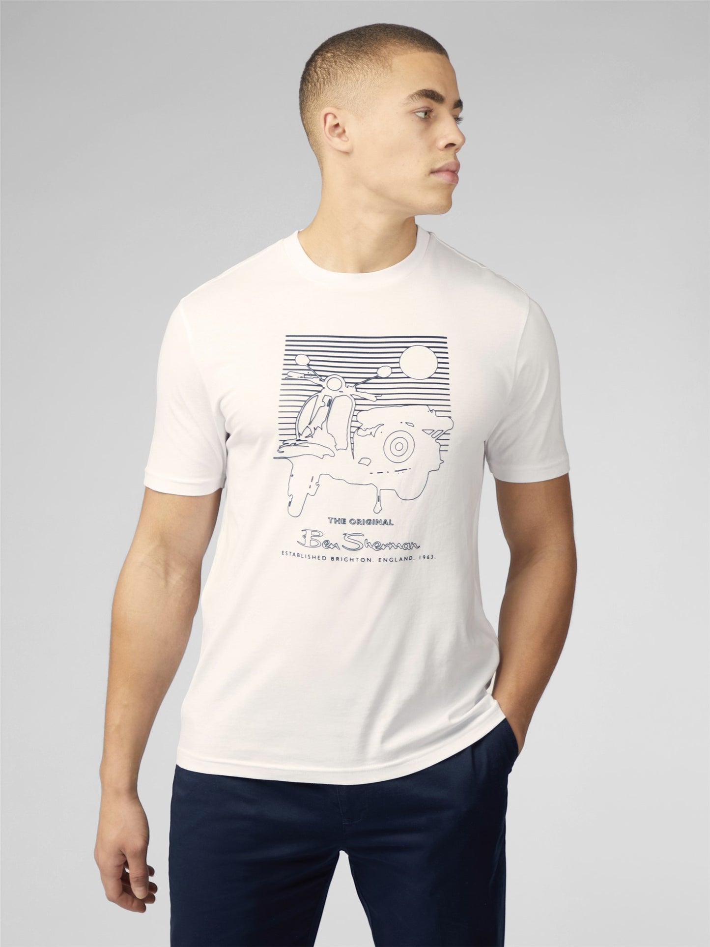 Ben Sherman Men's 0076132 SS Summer Scooter T-Shirt White