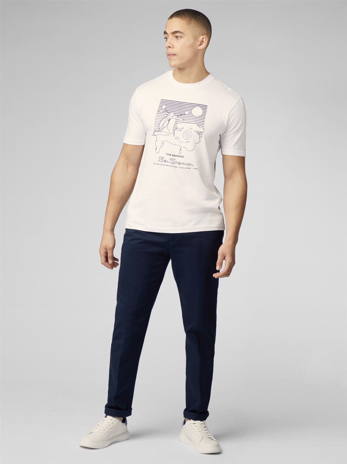 Ben Sherman Men's 0076132 SS Summer Scooter T-Shirt White