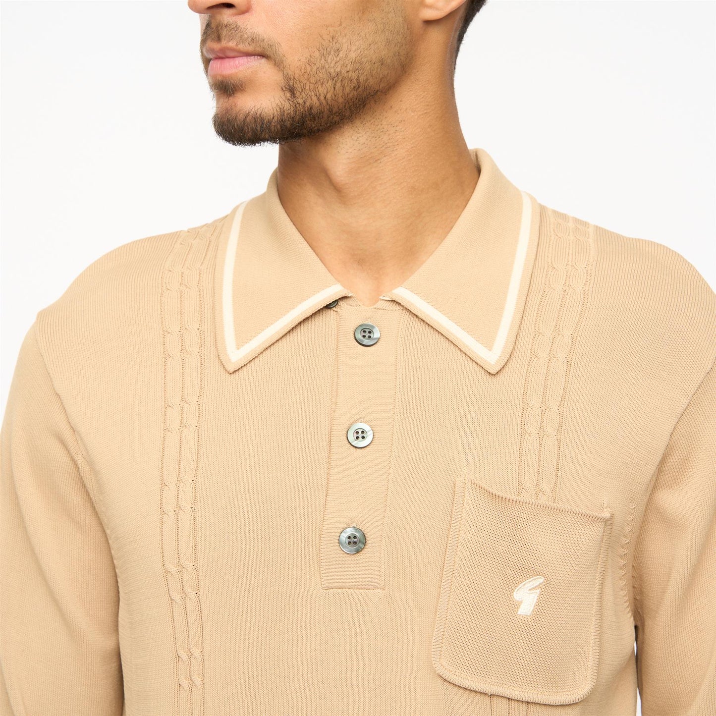 Gabicci Vintage Men's V55GM24 Ned L/S Polo Shirt Nutmeg