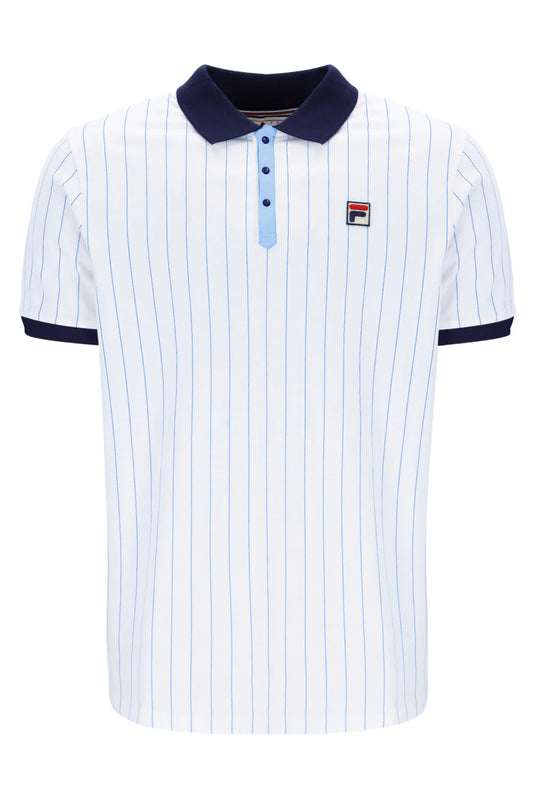 Fila Vintage Men's BB1 Classic Vintage Stripped Polo Shirt White Navy Vista
