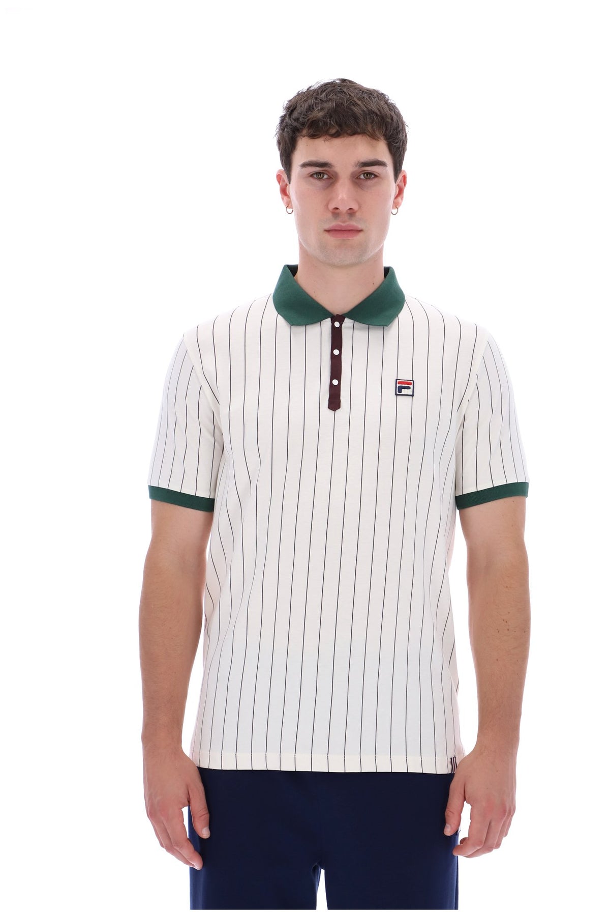 Fila Vintage Men's BB1 Classic Vintage Stripped Polo Shirt Gardenia / Pine Needle / Fudge
