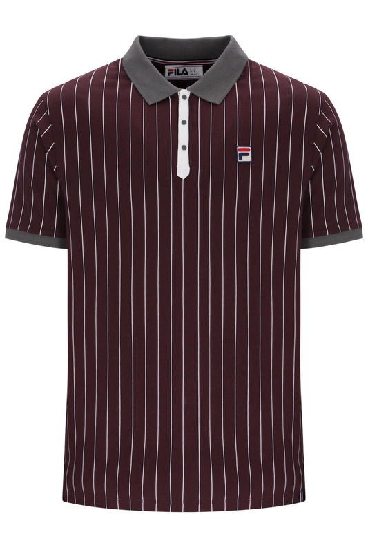 Fila Vintage Men's BB1 Classic Vintage Stripped Polo Shirt Fudge / Gunmetal / White
