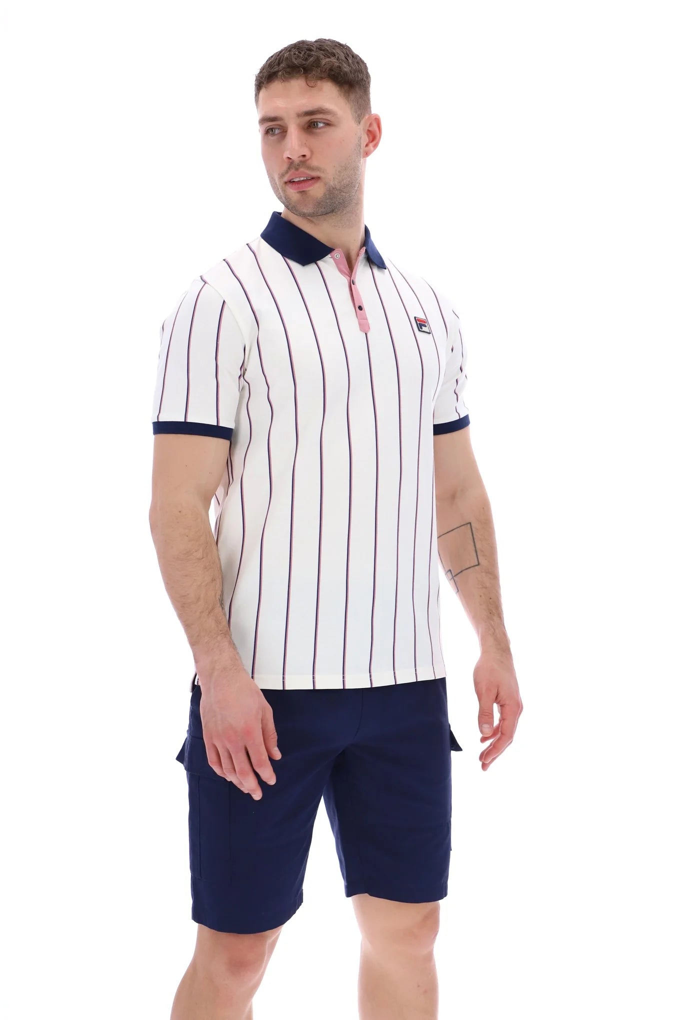 Fila Vintage Men's Brett Double Stripe BB1 Polo Shirt Gardenia