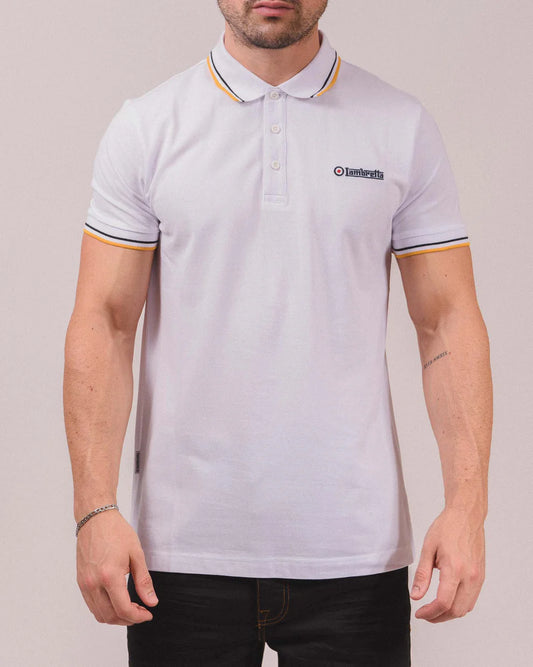 Lambretta Men's SS1608 Twin Tipped Polo Shirt White / Black / Gold