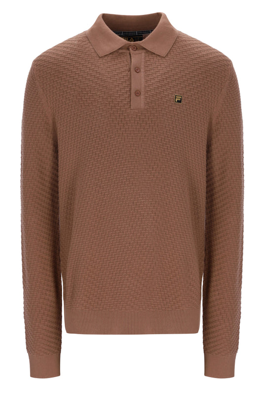 Fila Vintage Elia Brick Knit Long Sleeve Polo Shirt Raw Umber