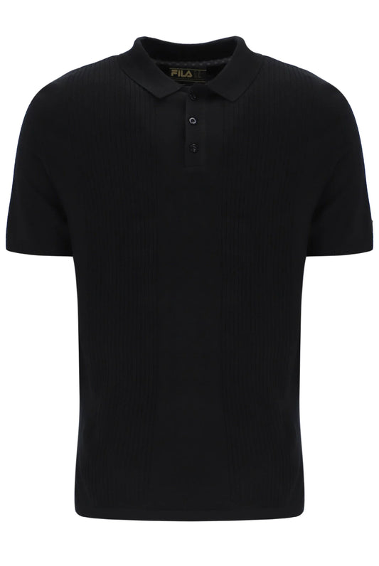 Fila Vintage Men's Evan Drop Needle Knit Polo Shirt Black