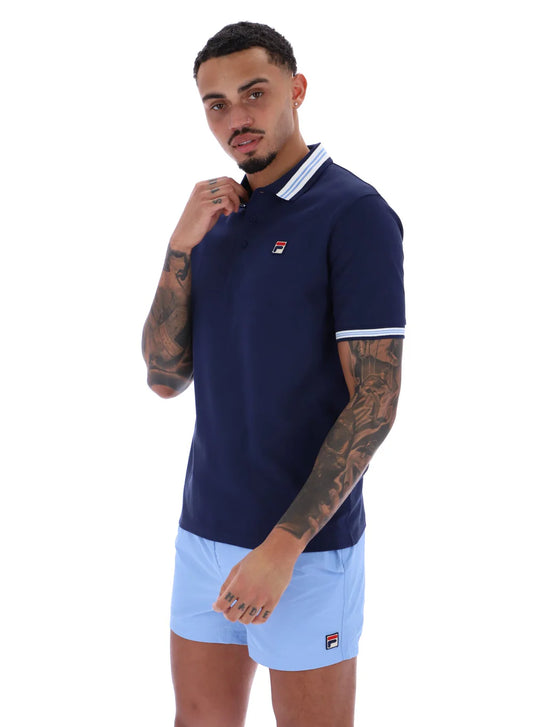 Fila Vintage Men's Faraz Tipped Rib Polo Shirt Fila Navy