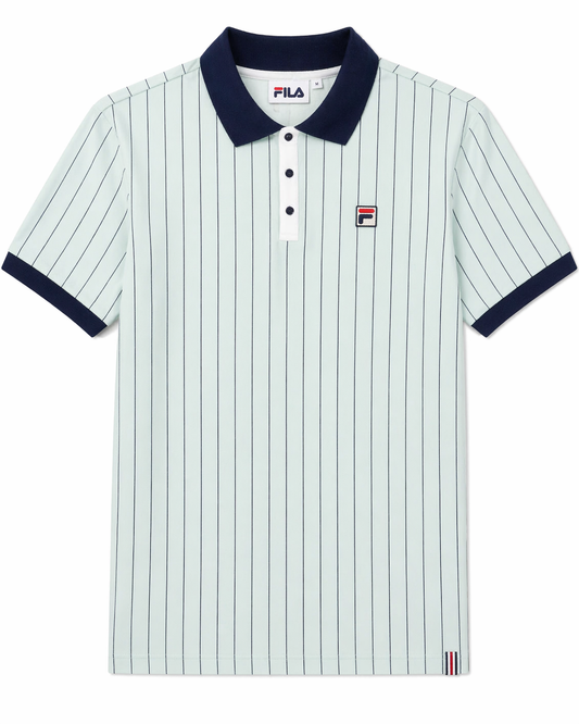 Fila Vintage Men's BB1 Classic Vintage Stripped Polo Shirt Surf Spray / Fila Navy / White