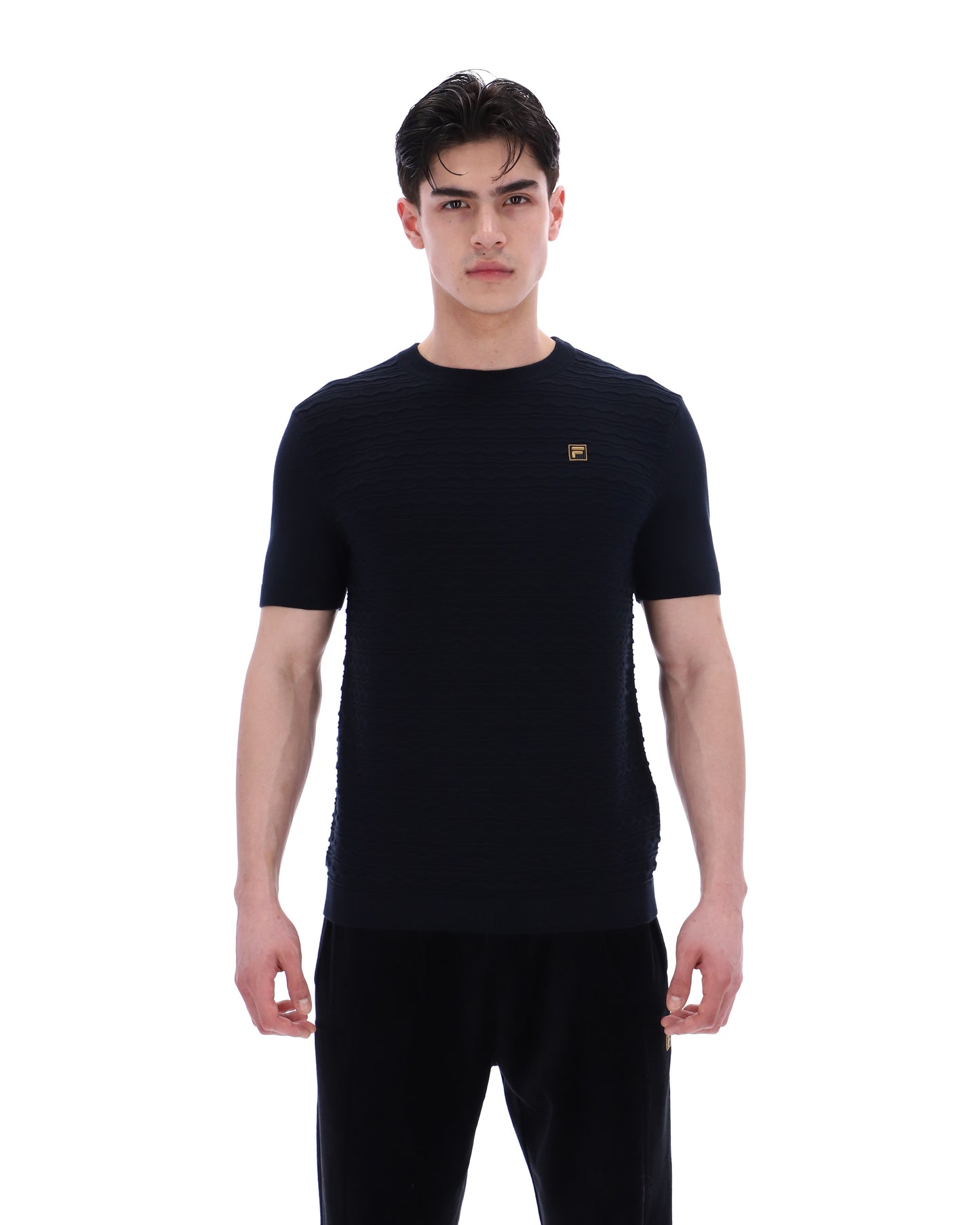 Fila Vintage Men's Don Textured Knit T Shirt Black